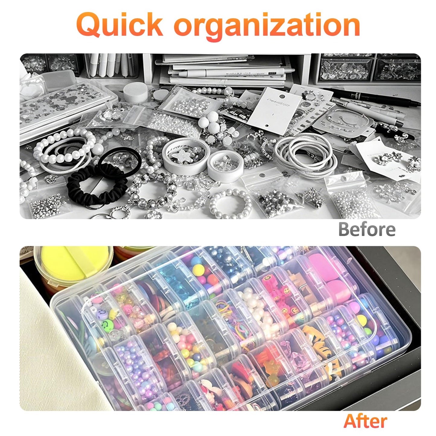 124Pcs Bead Storage Containers,Clear Plastic Bead Organizer Boxes with 128 Stickers for Diamond Painting Accessories Seed Jewelry Charms DIY Craft(4 Large Boxes and 120 Small Boxes)
