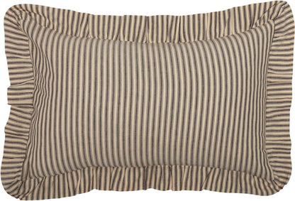 VHC Brands Sawyer Mill Throw Pillow - Dark Gray and Cream Stripe Cotton Decorative Cushion with Ruffle 14x22