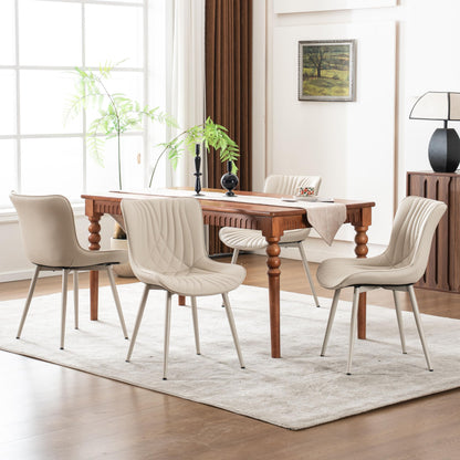 Kidol & Shellder Dining Chairs Set of 2, Mid Century Modern Kitchen Chairs with Metel Legs, PU Leather Upholstered Side Chair for Dining Room, Living Room, Lounge, Restaurant, Cream