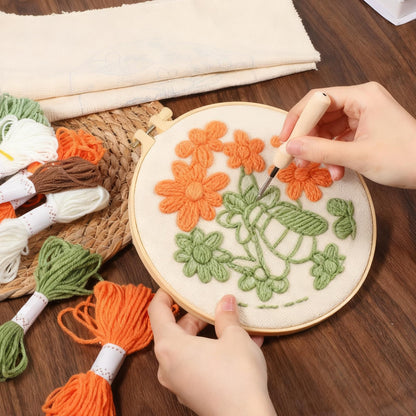 3 Pcs Punch Needle Kits, 7.87 Inch Cute Floral, Bees and Butterfly Punch Needle Kit for Adults Beginner Children Needles Punching kit with Embroidery Hoop, Instruction, Fabric, Sewing Needles, Yarns