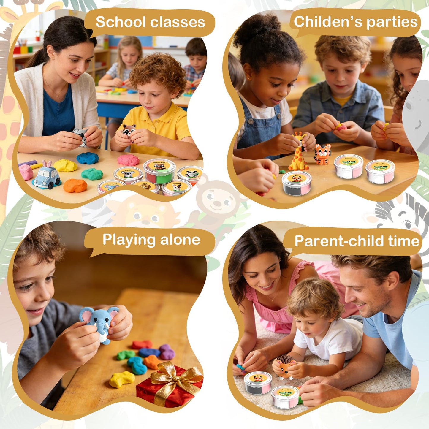 Air Dry Clay Kit - 12 Animal Modeling Clay for Kids, Complete DIY Clay Craft Set with Sculpting Tools & Step-by-Step Tutorials, Ultra Soft & Non-Sticky Clay, Children's Day Gift Ideas