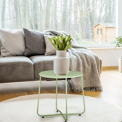 Outvita Indoor and Outdoor Side Table, Small Patio Side Table, Metal Round Portable Waterproof Weather Resistant End