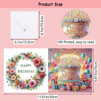 Muzagroo Art Diamond Art Greeting Cards for Adults Diamond Painting Happy Birthday Greeting Cards for Beginners Adults Crafts Gem Art Kits Birthday Greeting Cards 8PCS (Happy Birthday 1)