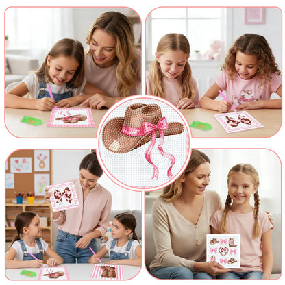 SHADOAMP Western Cowgirl Diamond Art Kit Set of 4 - DIY Rhinestone Canvas Craft Featuring Pink Bows, Hats & Boots Designs, Creative Diamond Art Kits for Home Decor and Family Craft Projects