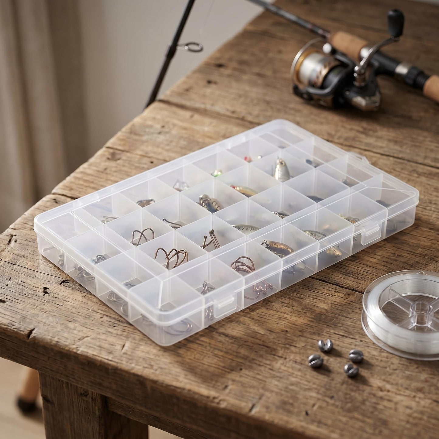 MAHIONG 20PCS 28 Grids Clear Plastic Organizer Box with Fixed Dividers for Beads, Fishing Tackles & Small Parts Storage (7.9x6.2x1.2in)