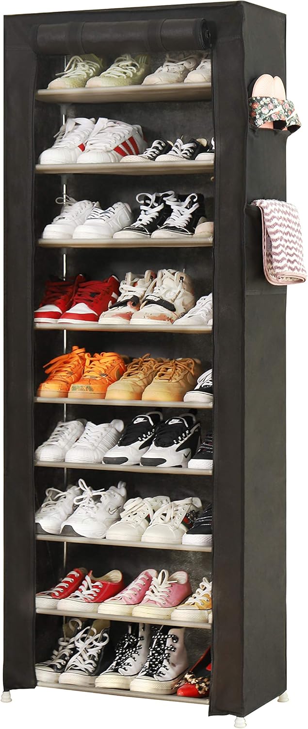 9-Tier Closet 27 PENGKE Shoe Storage Organizer with Dustproof Cover - Cabinet Shelf Holds up to Pairs - for Doorway