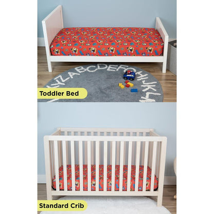 Paw Patrol Sheet Set - Fits Toddler Bed or Crib Mattress - Fitted Sheet and Reversible Pillowcase, Red