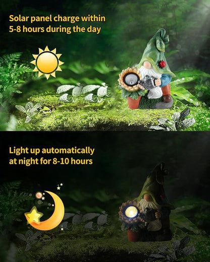 iStatue Large Solar Garden Gnome - 12-Inch Hand-Painted Outdoor Patio Decor & Lawn Ornament