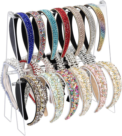 Headband Holder Organizer, Acrylic 2-Tier Clear Headband Display Stand for Girls and Women (13.4in Height)