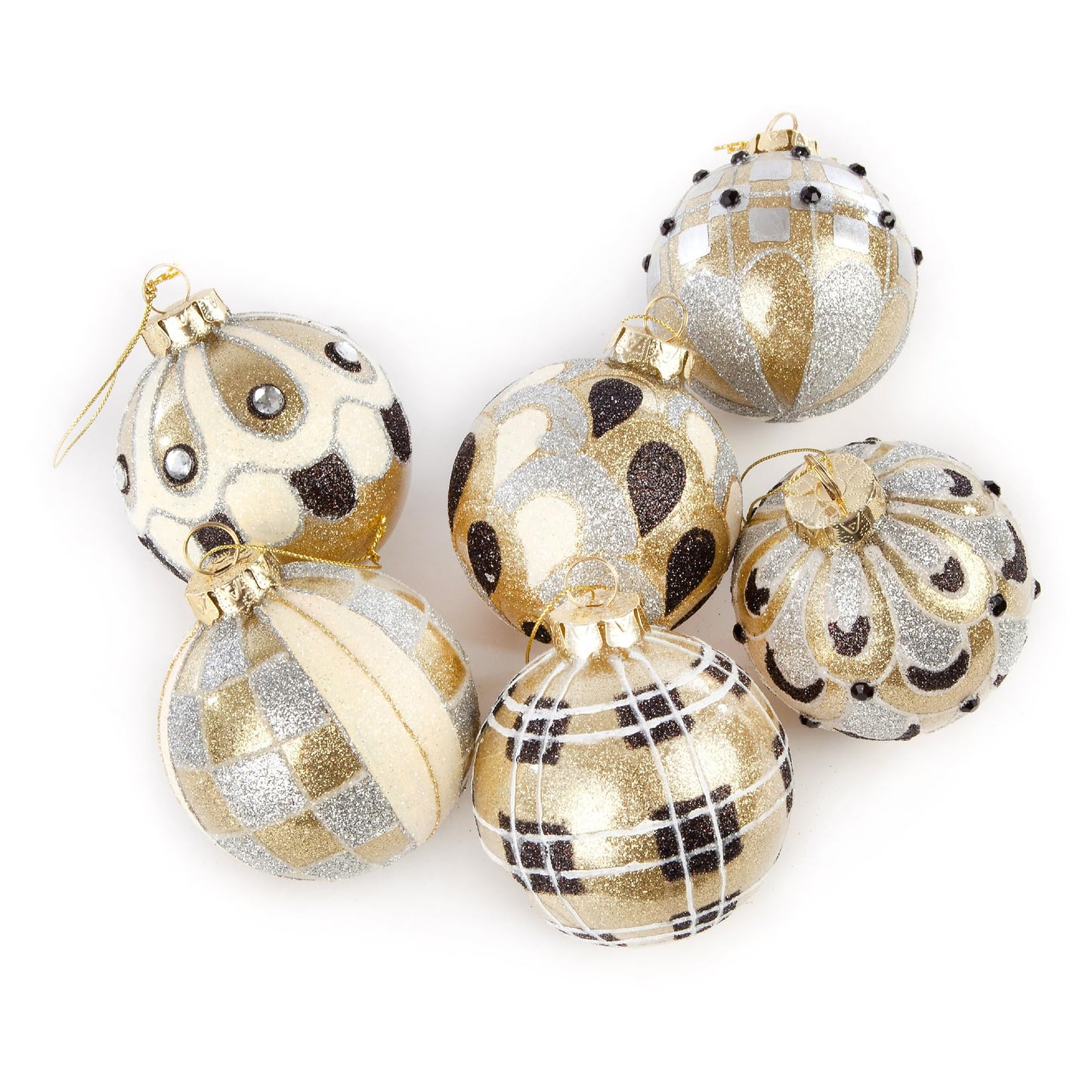 MACKENZIE-CHILDS Set of 6 Glass Ball Ornaments, Christmas Tree Decorations Set for Indoor Holiday Arrangements, Golden Hour