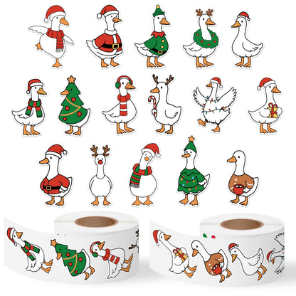 DSjuedui Christmas Goose Roll Stickers - 1000Pcs Silly Cartoon Xmas Tree Snowman Goose Vinyl Decals for Kids, Funny Animals Theme Stickers Gifts for Christmas Party Home Decor Laptops Guitars Luggage