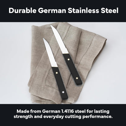 Misen Steak Knives Set of 4 - Precision Serrated Blades for Effortless Dining - Stainless Steel - Superior Cuts with Four Steak Knives Handles - Black