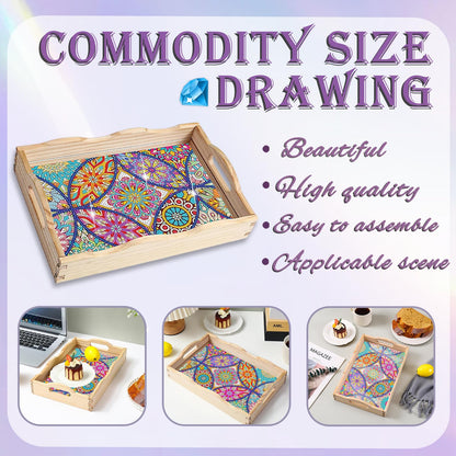 EWJRNSF Diamond Art Kits for Adults Wooden Serving Trays with Handles, 5D Diamond Painting Big Gem Arts and Craft Gifts Trays Decor Gift Home Decor 7.8x11.8 Inches Mandala A