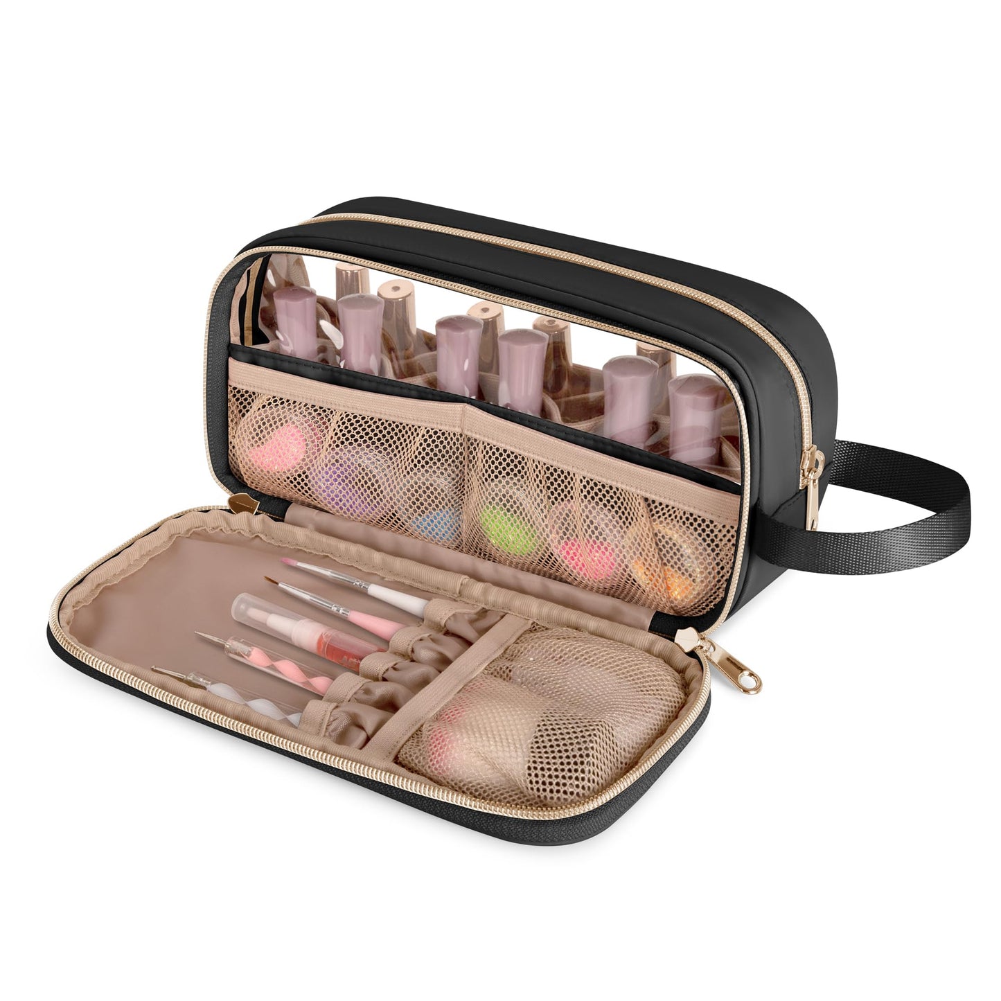 Prokva Nail Polish Organizer Case Fits 12 Bottles (15ml), Nail Polish Supplies Storage Bag with Clear Window, Black