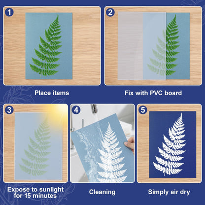 gisgfim Sun Cyanotype Printing Paper Kit A4 24 Sheets Cyanotype Papers with 1 Sheet Acrylic Panel and Manual High Sensitive Nature Solar Activated UV Sun Printing for Arts DIY Crafts Project