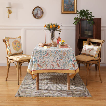 patdrea Designer Yellow French Spring Summer Tablecloth,Rustic Linen Floral Birds Pattern Table Cloth for Square Tables,Decor Table Cover for Kitchen Dining Holiday Banquet,Christmas,55"*55"