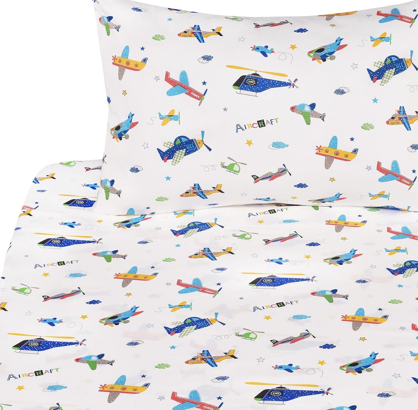J-pinno Set 100% Set Plane Airplane Aircraft Helicopter Cartoon Twin Sheet Bedroom Decoration Gift Cotton Flat Sheet +