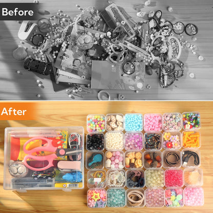 124 Pack Bead Organizer Box, Transparent Small Plastic Containers (4 Large Boxes and 120 Small Boxes), Bead Organizers and Storage with Blank Stickers for Bracelet Making DIY Jewelry Craft Nail