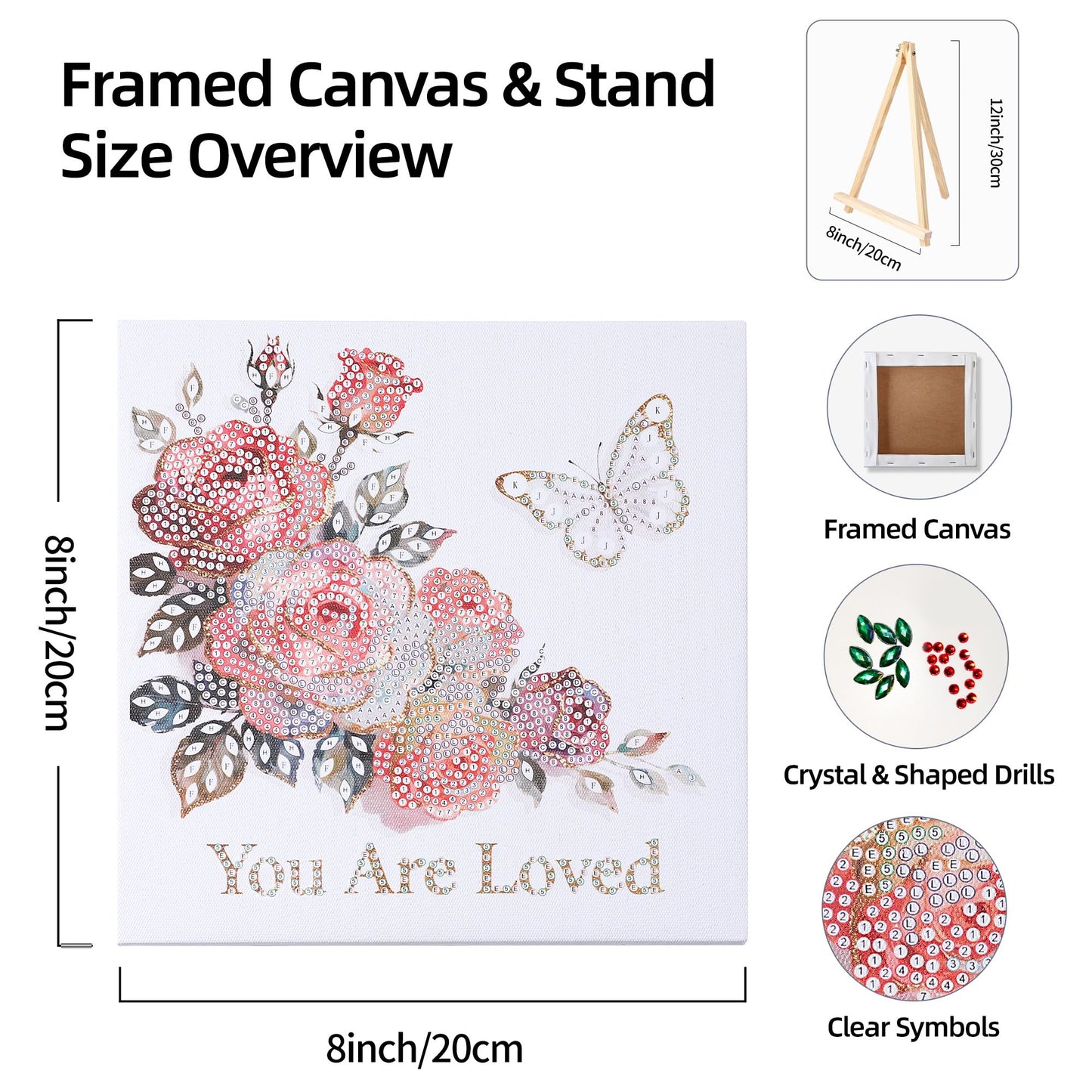 Ludeanetti 8"x8"Framed Diamond Painting Art kit for Adults with Stand 5D Special Shaped Drills Desktop Ornament Gift for Her,Mothers Day Gift