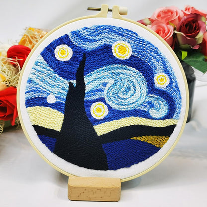 Abillyn Punch Needle Embroidery Starter Kit for Beginner, Punch Needle Fabric with Starry Sky Pattern, Embroidery Hoops and Embroidery Pen (Starry Sky)