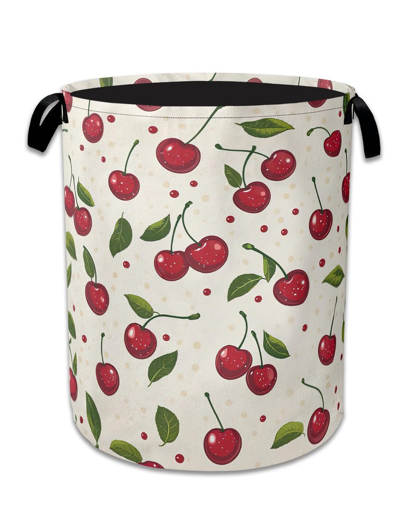 Cute Cherry Laundry Basket,Foldable Oxford Cloth Laundry Hamper With Handle, 20.8"x16" Portable Clothes Storage Basket Bag for Laundry Room/Bathroom/Bedroom/Dormitories