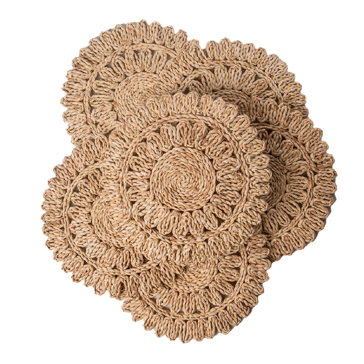 Laquedecraft 13.8" Set of 6 Round Corn Husk Placemats | Boho Woven Rattan Table Mats | Farmhouse Wicker Spring Plate Chargers Like Water Hyacinth, Seagrass for Wedding, Party, Christmas, Events