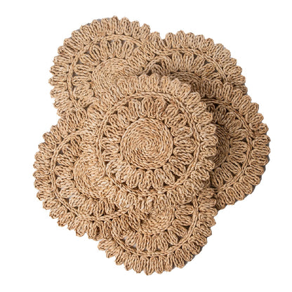 Laquedecraft 13.8" Set of 6 Round Corn Husk Placemats | Boho Woven Rattan Table Mats | Farmhouse Wicker Spring Plate Chargers Like Water Hyacinth, Seagrass for Wedding, Party, Christmas, Events