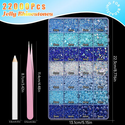 22000 Pcs Blue Flatback Pearls and Rhinestones Bedazzling Kit, Resin Rhinestones Gems for Crafting, Mixed Size Half Pearls Gems for Nails Face Eyes Makeup Bottles Shoes DIY Crafts