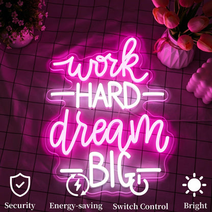 Ebdobgbs Work Hard Dream Big Neon Sign Led Neon Lights Neon Signs for Wall Decor Light Up Sign for Birthday Party Club Gift