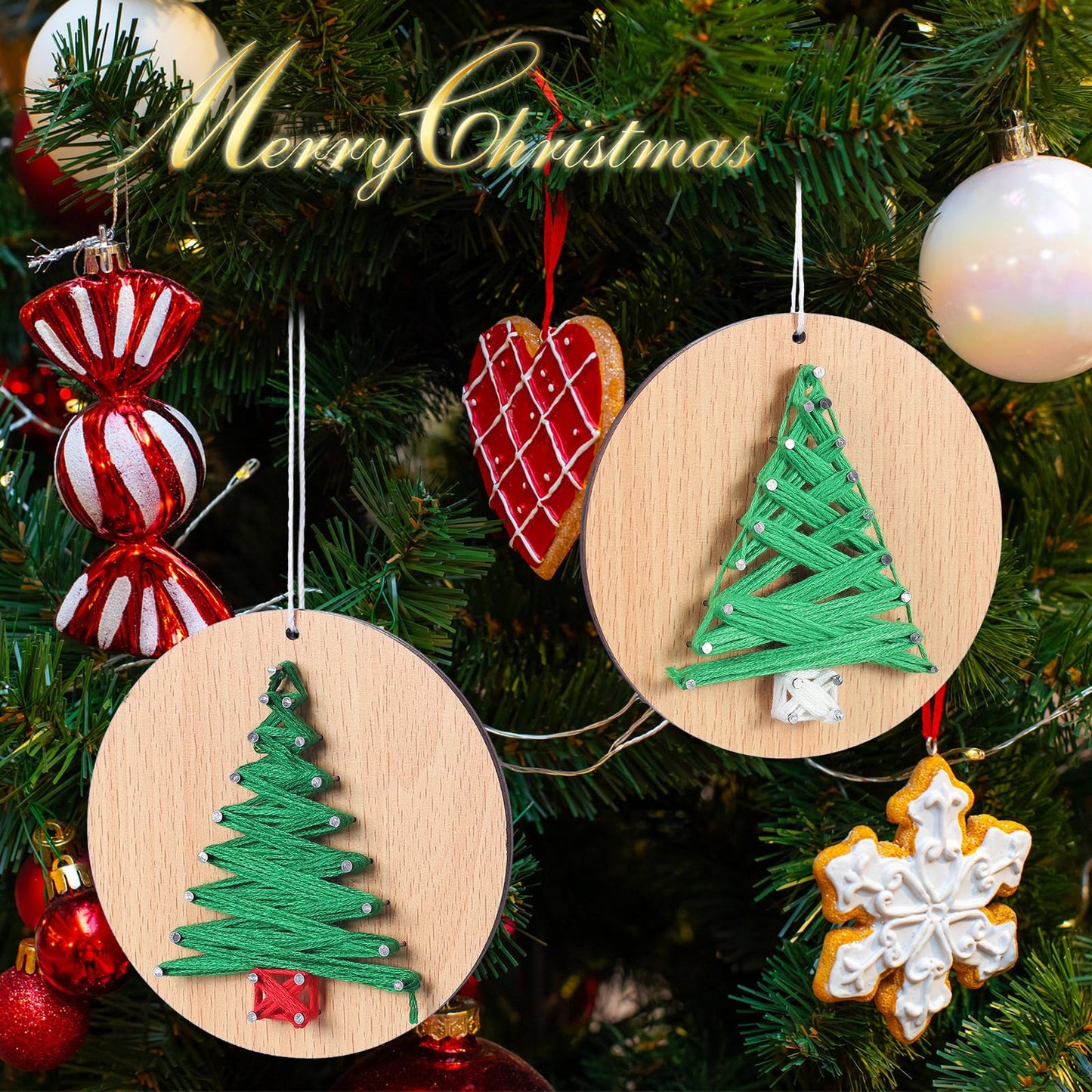 Jetec 6 Pcs Christmas Tree String Art Kit DIY Wood Xmas Tree Ornaments Crafts with Planks Nails Wire for Holiday Handmade Adults Employee Christmas Gift for Large Event Wall Decor