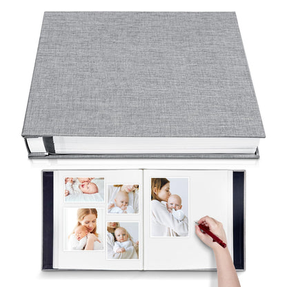 Photo Album Self Adhesive 3x5 4x6 5x7 6x8 8x10 8.5x11 11x10.6 Magnetic Scrapbook Album DIY Length 11x10.6 Inch 40 Pages Linen Cover DIY Photo Album with A Metallic Pen and and Plastic Board(Grey)