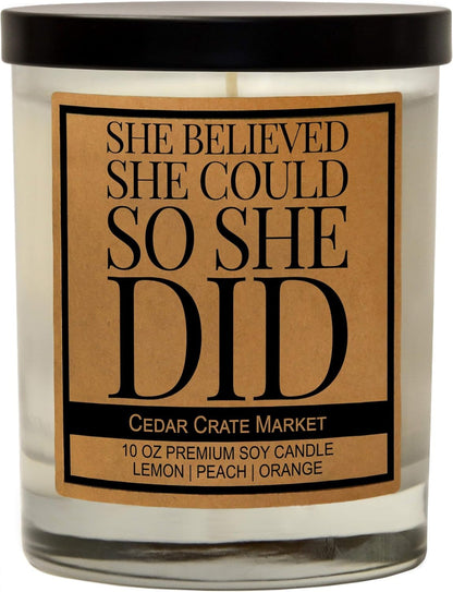 She Believed She Could So She Did Candle, Best Friend Gifts for Women, Funny Birthday Gifts for Friends