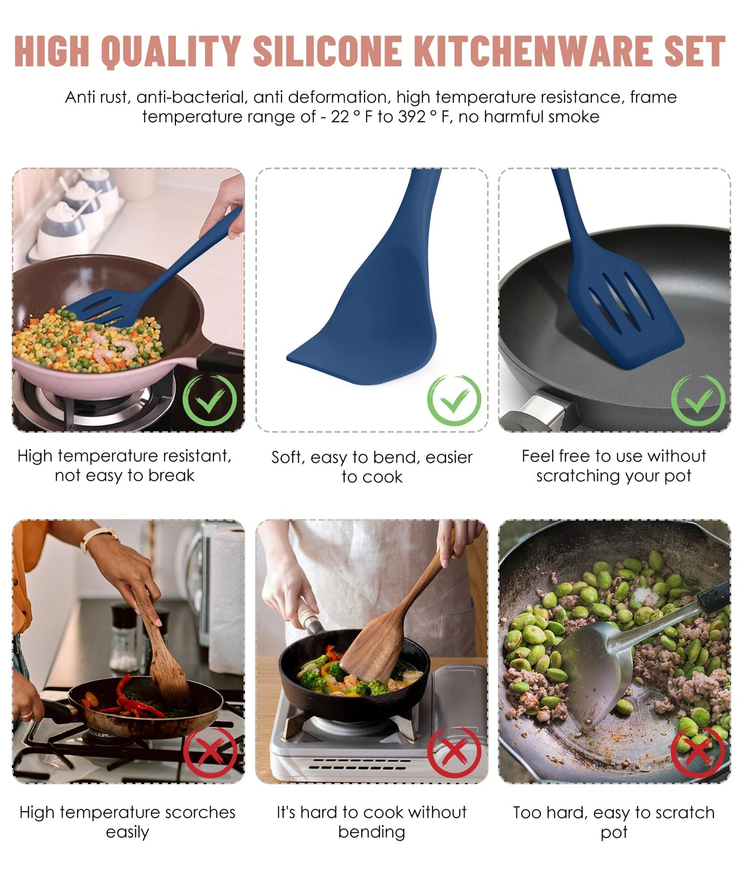 Kitchen Utensils Set-12 Pieces Silicone Cooking Utensils Set (Dishwasher Safe) 392°F Heat Resistant Spatula Set,Kitchen Utensil Set for Nonstick Cookware,Best Kitchen Tools with Holder
