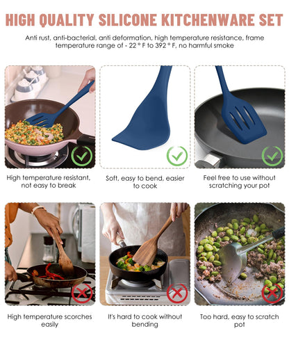 Kitchen Utensils Set-12 Pieces Silicone Cooking Utensils Set (Dishwasher Safe) 392°F Heat Resistant Spatula Set,Kitchen Utensil Set for Nonstick Cookware,Best Kitchen Tools with Holder