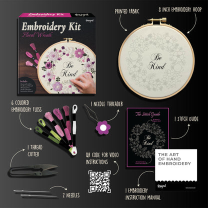 Unwynd Embroidery Kit Floral Theme for Beginners, Satin Stitch Hand Embroidery Kit for Adults, Easy DIY Crafts, Starter Set with Flower Pattern (Floral)