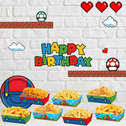 PaimainKing Super Brothers Themed Disposable Paper Food Trays, 24 Pcs