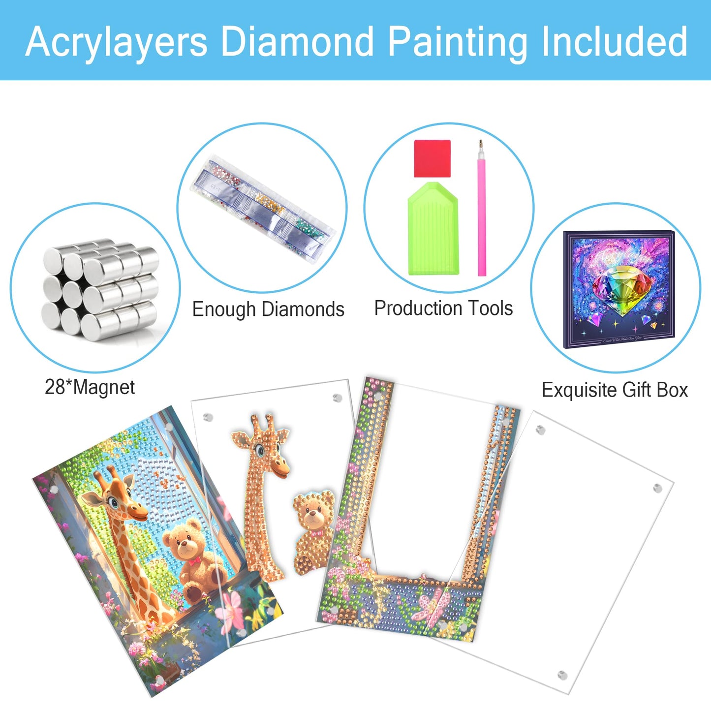 SKRYUIE DIY Acrylayers Diamond Art Kits for Adults, Pig Multi-Layer Acrylic Diamond Painting Kits, 4-Layered Magnetic Stand-Up Tabletop Decor, Unique Multi-Dimensional Craft Gift 4x6 Inch A11