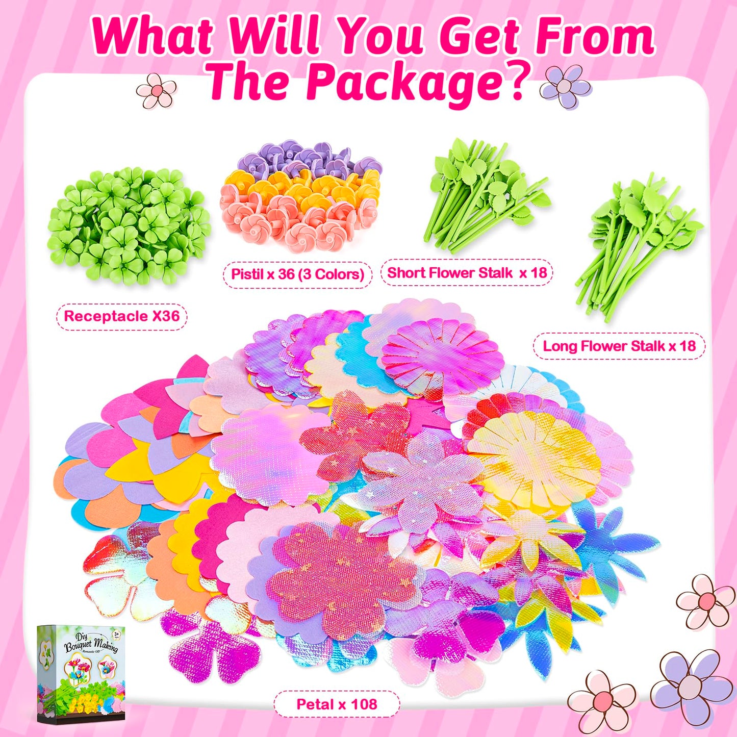 Osllate Upgraded Flower Bouquet Accessories Set for Making 36 Flowers, DIY Arts & Crafts Toy Accessories Flowers Making Toy Kit