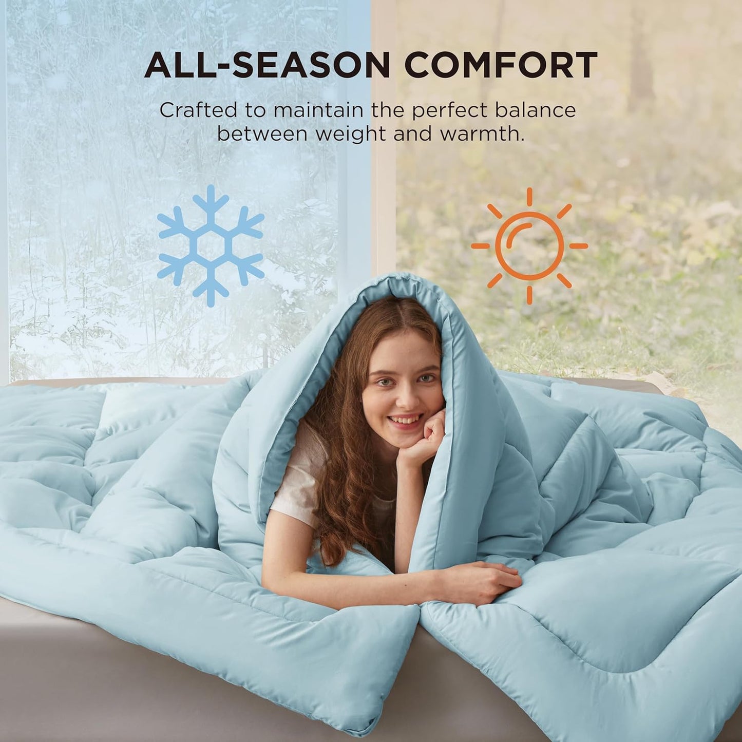 Bedsure Comforter Duvet Insert - Quilted Twin XL All-Season Down Alternative Bedding, Light Spa Blue 92x68 Inches