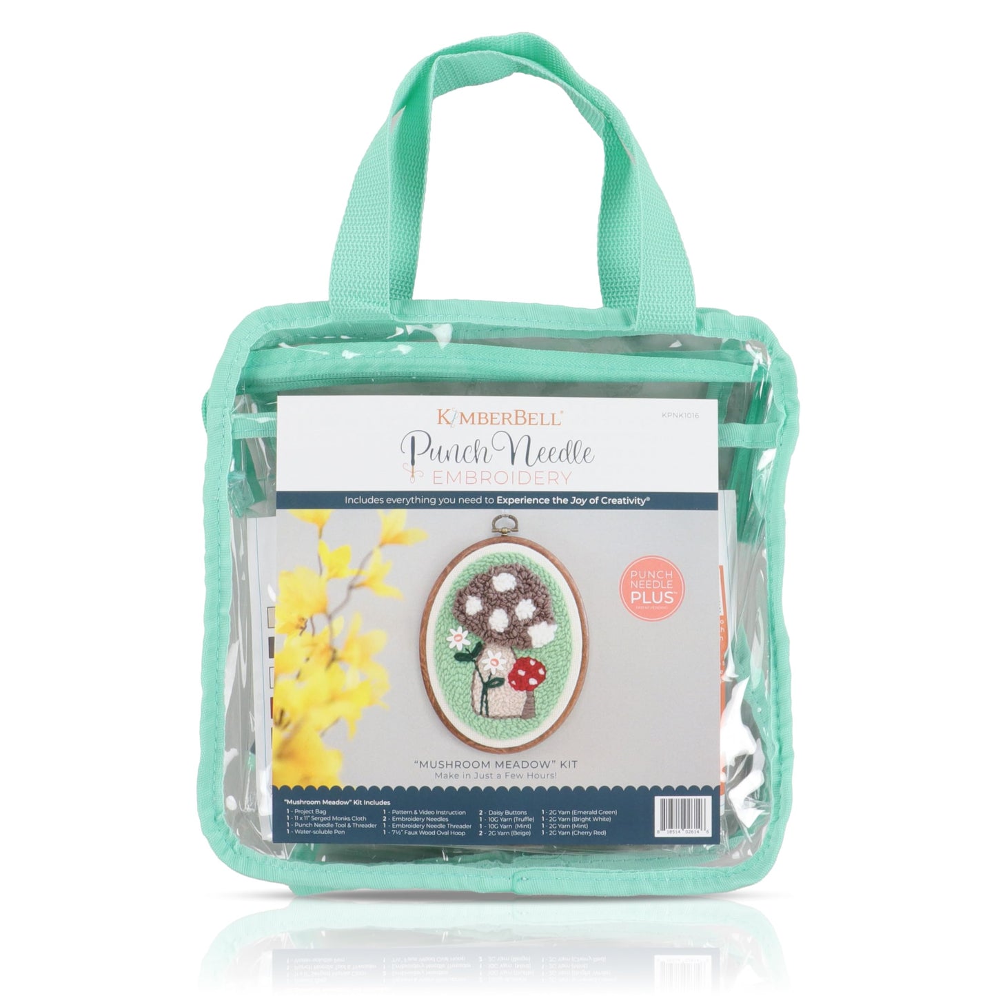 Kimberbell Punch Needle Kit – Mushroom Meadow - Complete DIY Embroidery Kit with Tool, Monks Cloth, Yarn, Frame & Embellishments – Punch Needle Design for Home Décor & Gifts