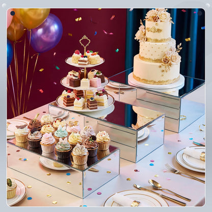 BrightRow 3 Pack Extra Large Acrylic Buffet Risers - 14” 13” 12” Silver Cube Display Stands with Hollow Bottoms, Table Display Boxes Set for Food Dessert Cake Drink Catering Party Supplies