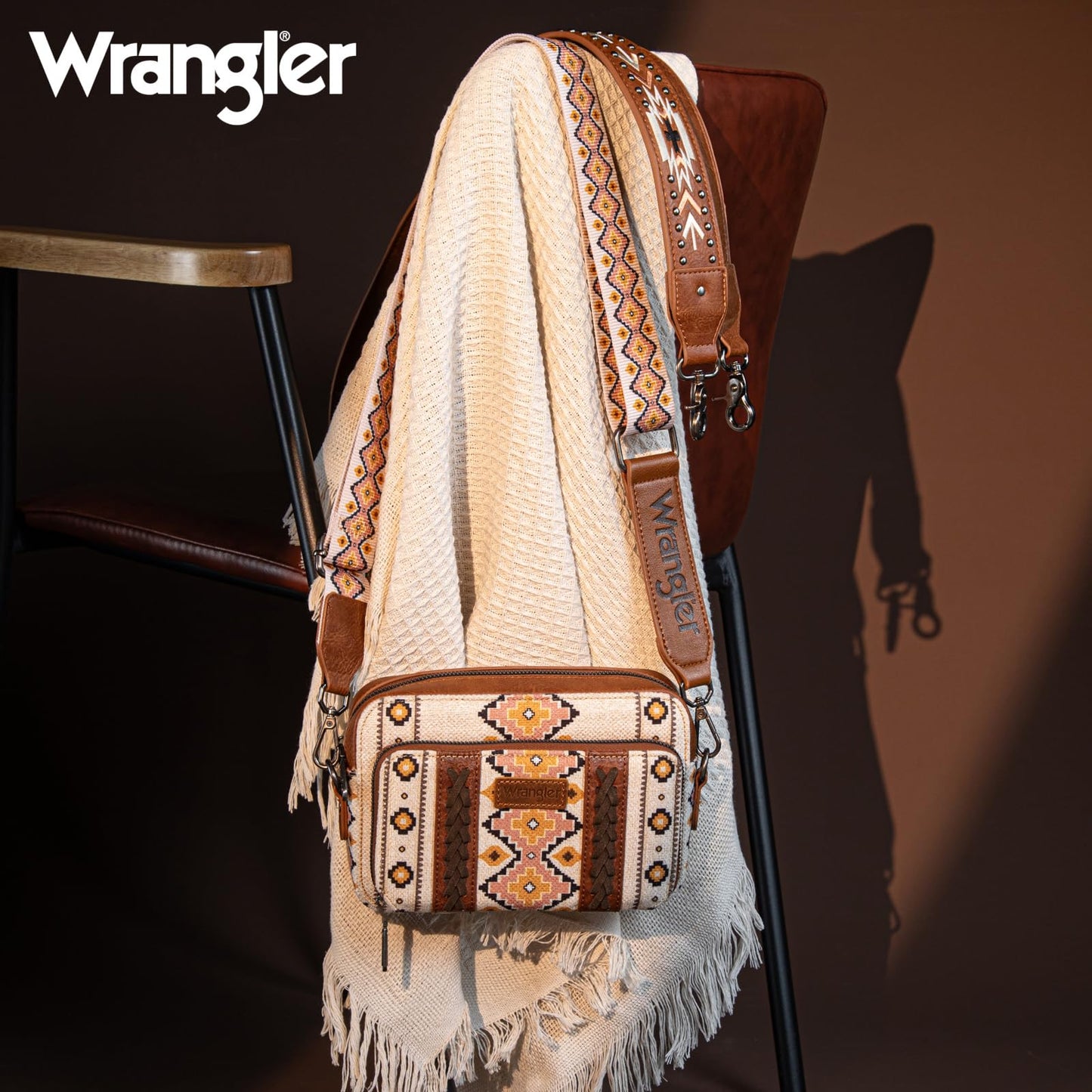 Wrangler Crossbody Bag for Women Boho Aztec Small Multi Pocket Crossover Purse