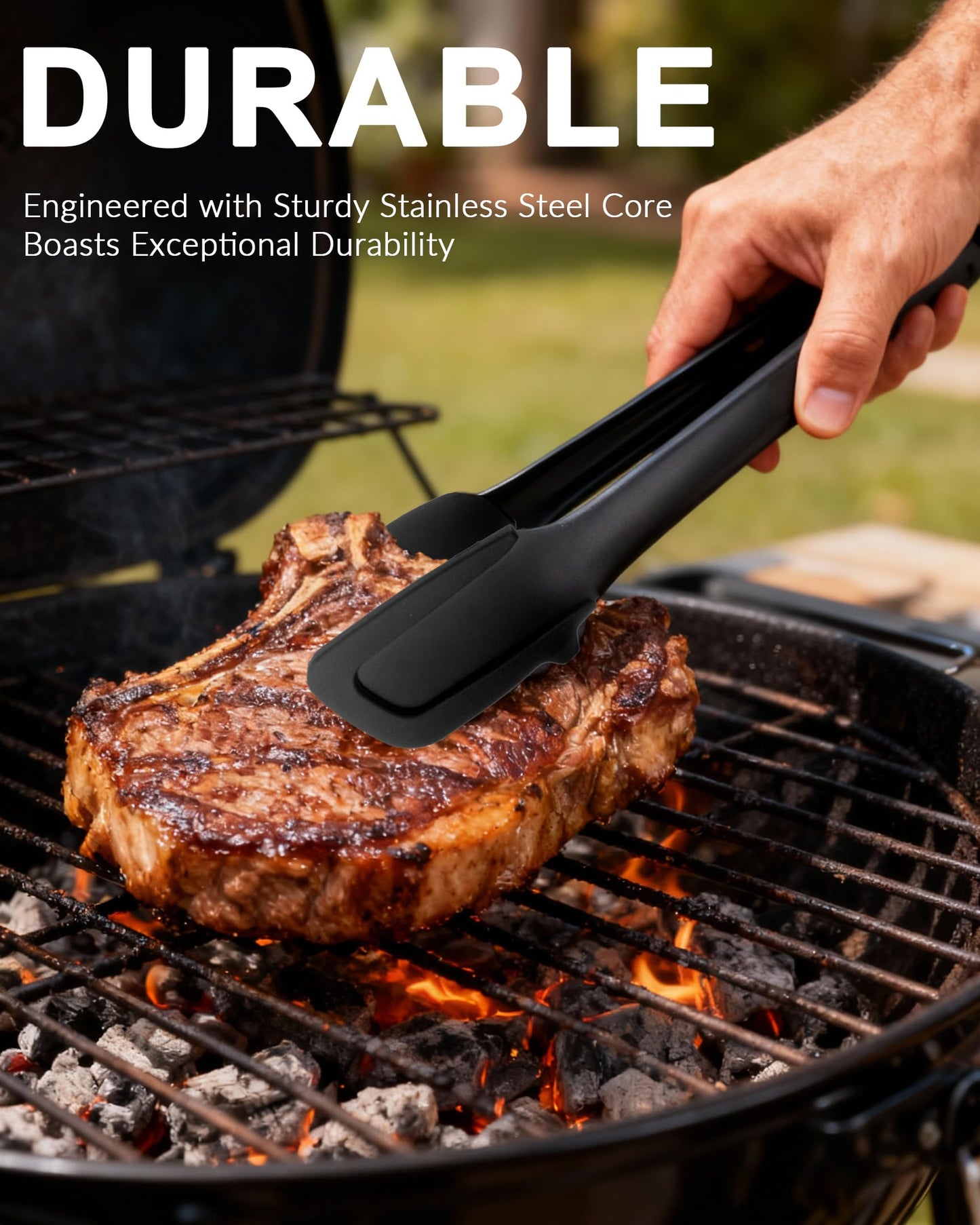 Professional Stainless Steel Kitchen Tongs, Food-Grade Silicone Anti-Slip Design with Comfortable Grip, Multi-Purpose for Salad Serving, BBQ and Cooking- 12'' Black