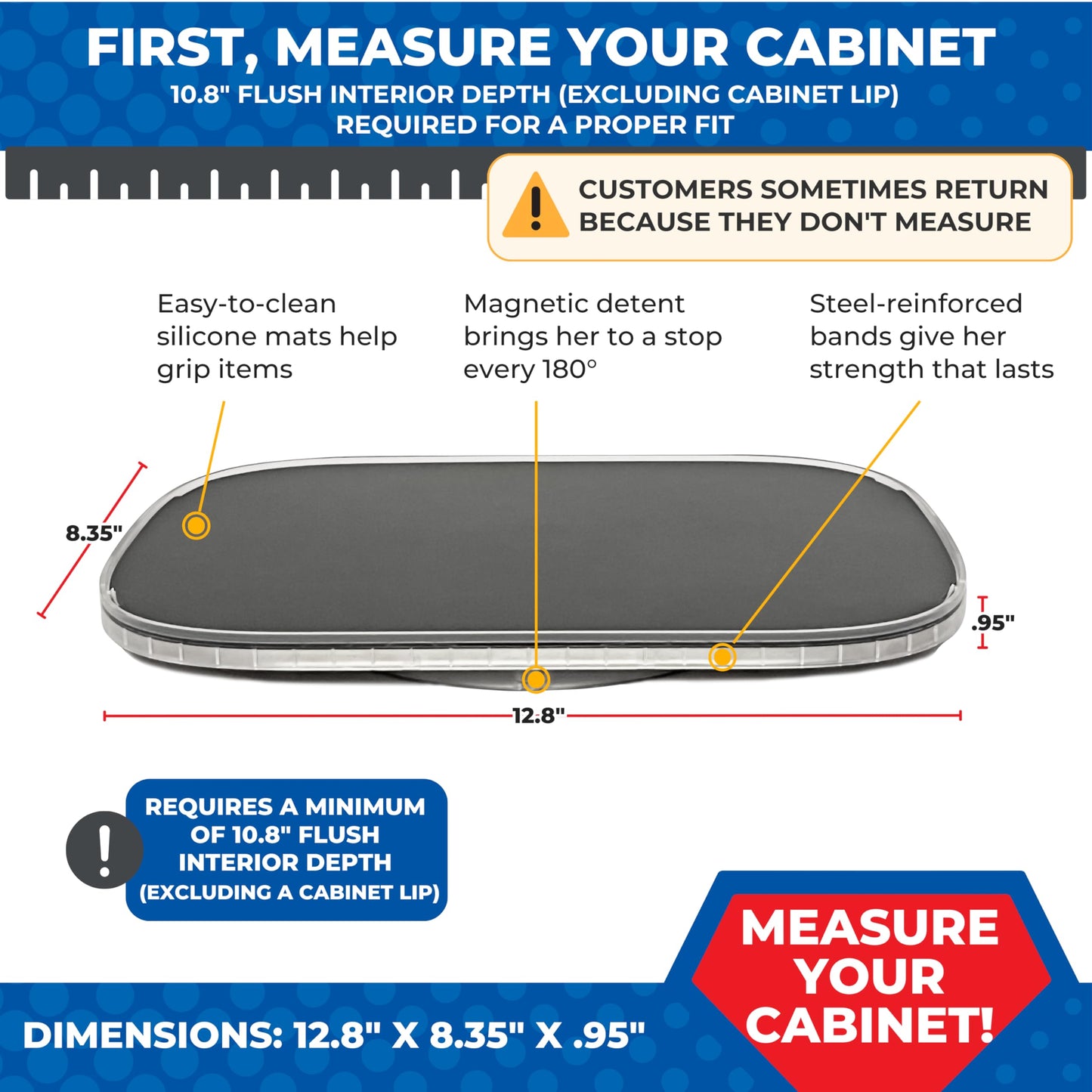 Mighty Susan Organizer for Cabinet Steel-Reinforced 1-Tier Rotating Kitchen Organizer – Rectangular Turntable for Kitchen Cabinets – Holds Up to 30 lbs with Non-Slip Mat for Refrigerator Storage