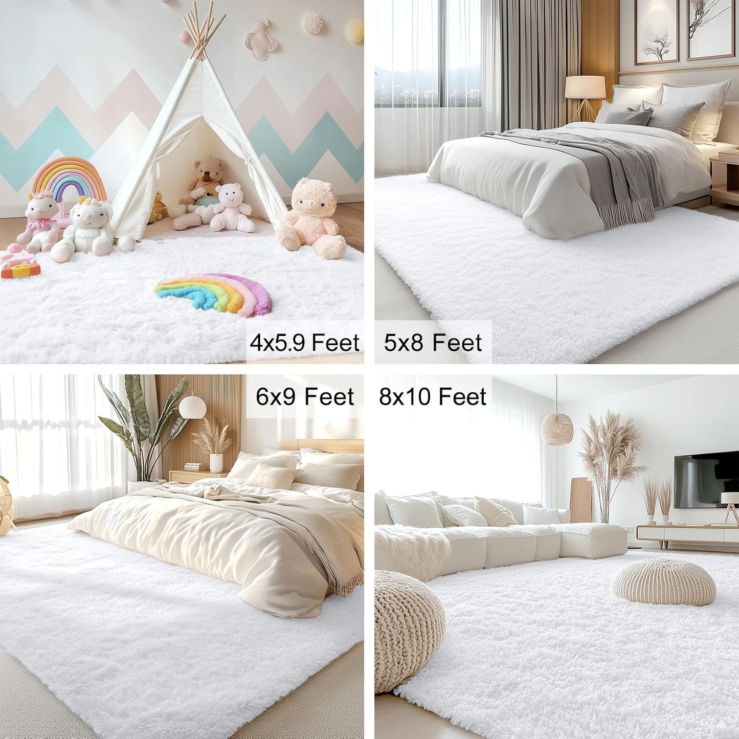 OLANLY Large Area Rug - Soft Fluffy Shaggy Carpet for Living Room & Bedroom | 6x9 ft, White