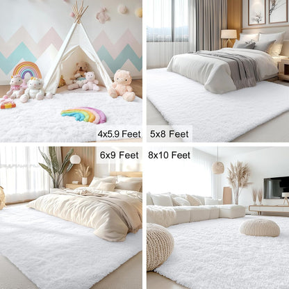 OLANLY Large Area Rug - Soft Fluffy Shaggy Carpet for Living Room & Bedroom | 6x9 ft, White