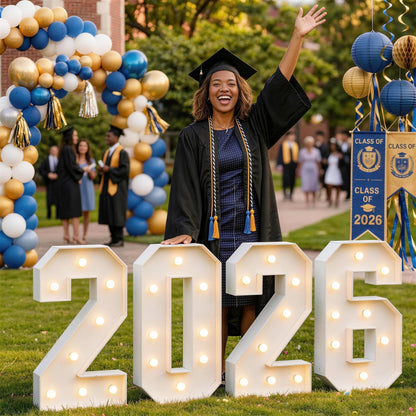 Graduation Decorations Class of 2026, 2.3FT Large PRE-CUT 2026 Marquee Numbers Kit for Preschool High School College Prom Party Decor