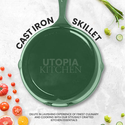 Utopia Kitchen Saute Fry Pan, Pre-Seasoned Cast Iron Skillet Set 3-Piece, 6 Inch, 8 Inch, 10 Inch