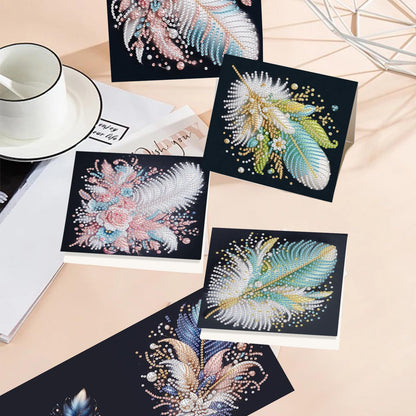 TDFERAN 6 Pack DIY Diamond Painting Greeting Cards Assortment with Envelopes Diamond Art Kits for Adults Blank Cards Cards for All Occasions Thank You Baby Wedding and More Note Cards Feather