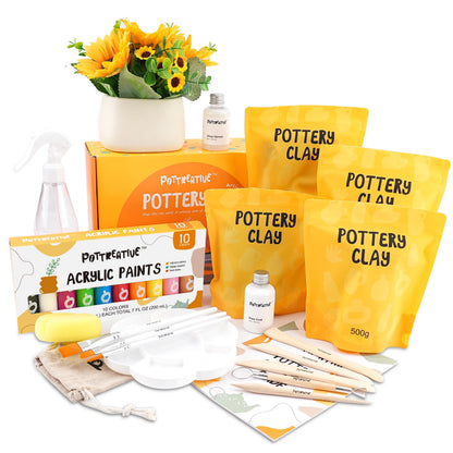 POTTREATIVE Air Dry Clay Kit for Adults, Pottery Starter Kit with Tools & Guide, DIY Craft Kit for Beginners, Date Night Activity, Art Hobby Gift Set